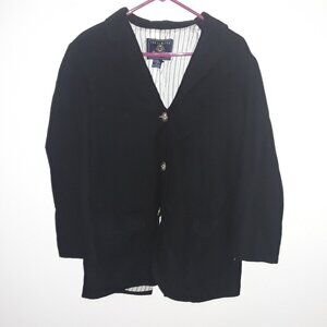 The Limited Edition ladies XS wool black coat w/gold/black stripres satin liner.